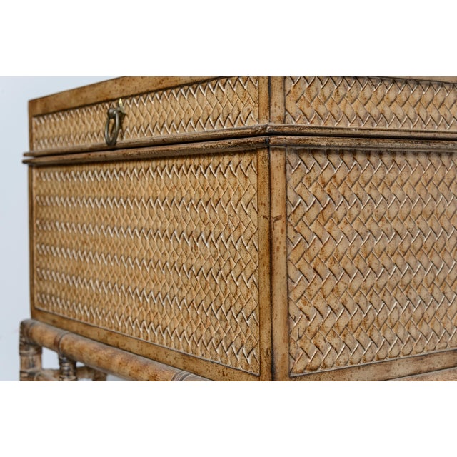 Vintage Faux Bamboo Trunk on Stand With Compartment For Sale In West Palm - Image 6 of 17