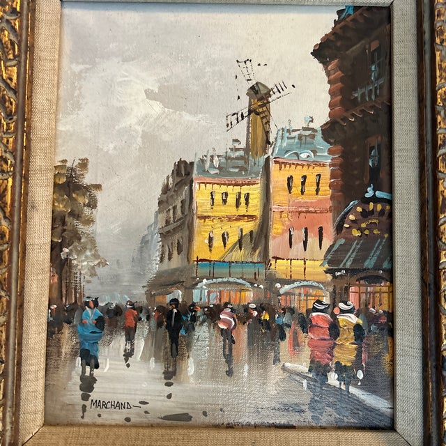 1950’s original impressionist Paris street scene painting on canvas in chunky gold frame. Signed. Measures 8x10 or...