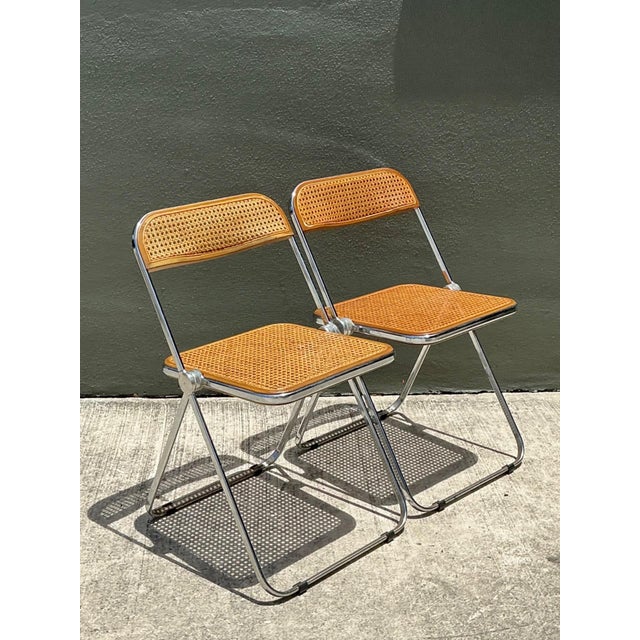 Vintage Italian Chrome and Cane Folding Chairs - A Pair For Sale - Image 17 of 18