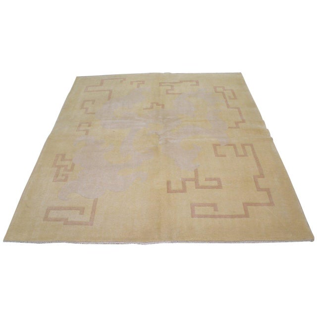 Art Deco Vintage Chinese Art Deco Hand Knotted Wool Rug, 6x6'9 For Sale - Image 3 of 5