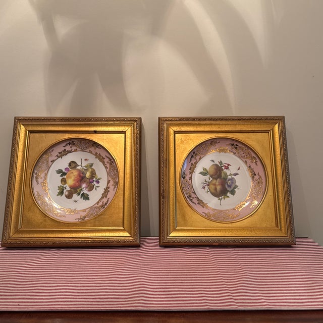 20th Century Hand Painted Fruit Motif Mounted Decoratives Plates by Mark Roberts, Framed- a Pair For Sale - Image 11 of 12