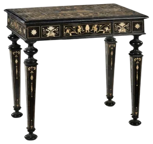 19th Century Italian Table in Ebonized Wood and Engraved Inlays