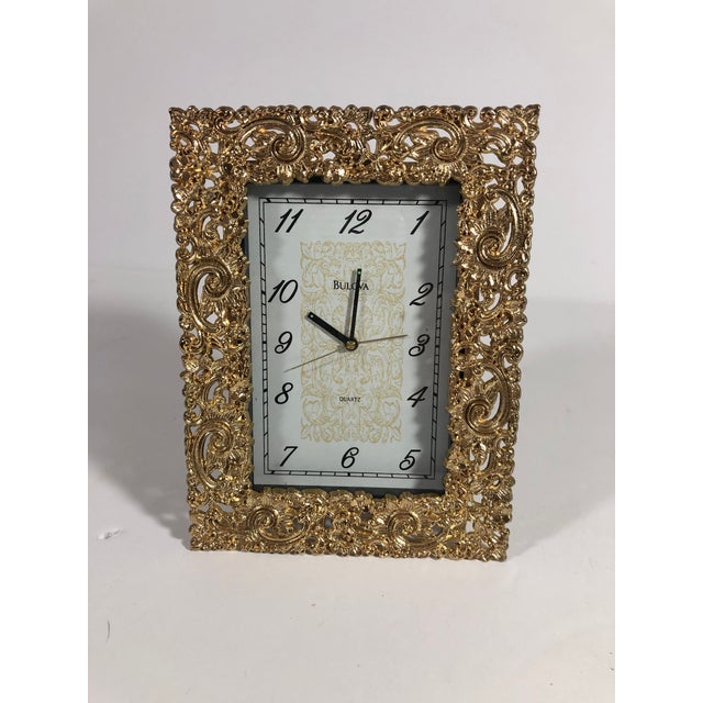 1980s Bulova Gold Tone Quartz Desk Table Clock Chairish