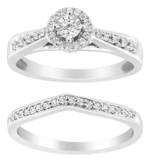 .925 Sterling Silver 1/3 Cttw Diamond Halo and Pave Shank Engagement Ring Set (I-J Color, I3 Clarity) - Ring Size 7