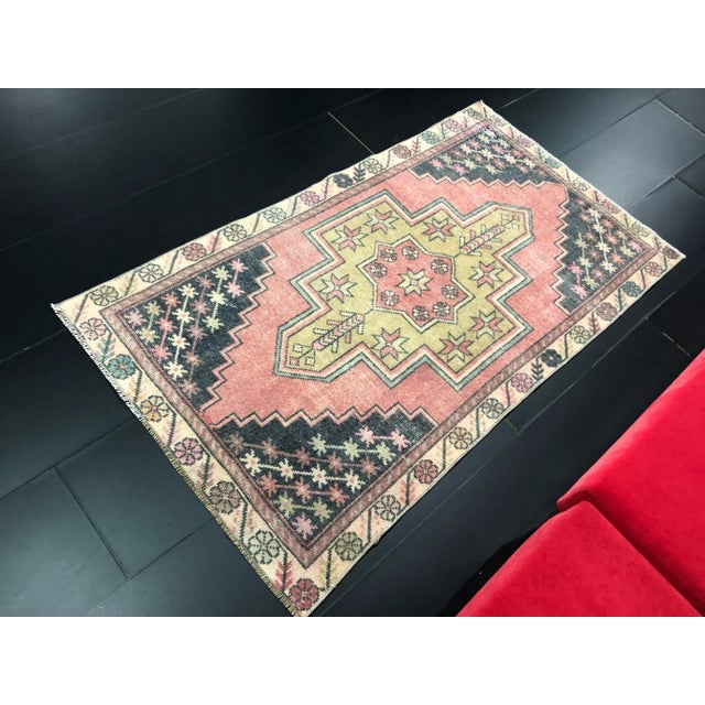 Vintage Geometric Design Turkish Handmade Wool Rug For Sale - Image 4 of 11