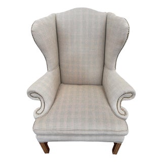 Plaid Wingback Armchair For Sale