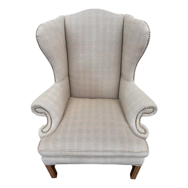 Plaid Wingback Armchair For Sale