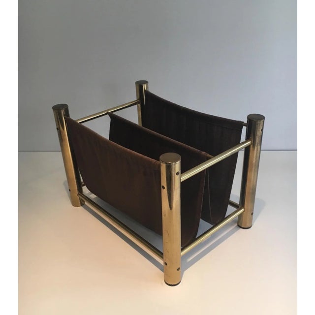 Circa 1970 French Gilt Metal and Fabric Magazine Rack For Sale - Image 4 of 10