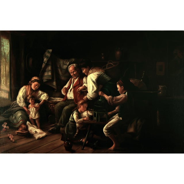 This captivating oil painting on canvas exudes warmth and emotion, capturing a serene moment of daily life with...