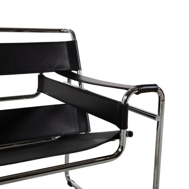 Modern Wassily Chair Leather Armchair Black Chair by Marcel Breuer for Knoll Inc. For Sale - Image 3 of 13