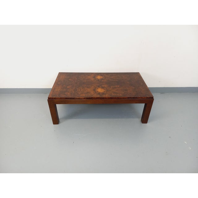 Vintage rectangular coffee table from the 1970s, made of elm with an elm burl top. Very good overall condition with some...