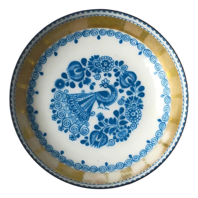 Austrian Porcelain Enamel Bowl Jewelry Dish Peacock Bird For Sale