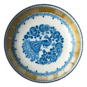 Austrian Porcelain Enamel Bowl Jewelry Dish Peacock Bird