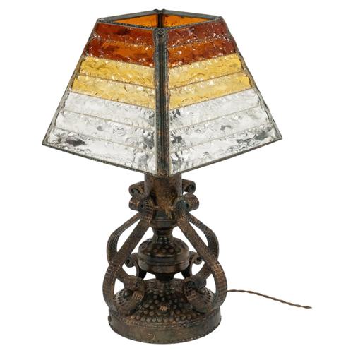 Mid-Century Table Lamp Iron and Hammered Glass Longobard Style, Italy, 1970s For Sale - Image 14 of 14