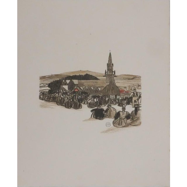 Mathurin MEHEUT (1882-1958) Brittany, Waiting for the Procession, 1937 Original wood engraving Signed with the artist's...
