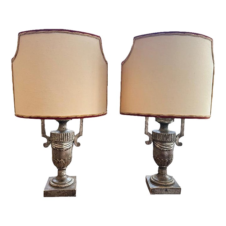 Pair of 19th Century Italian Silver Wood Urn Lamps Chairish