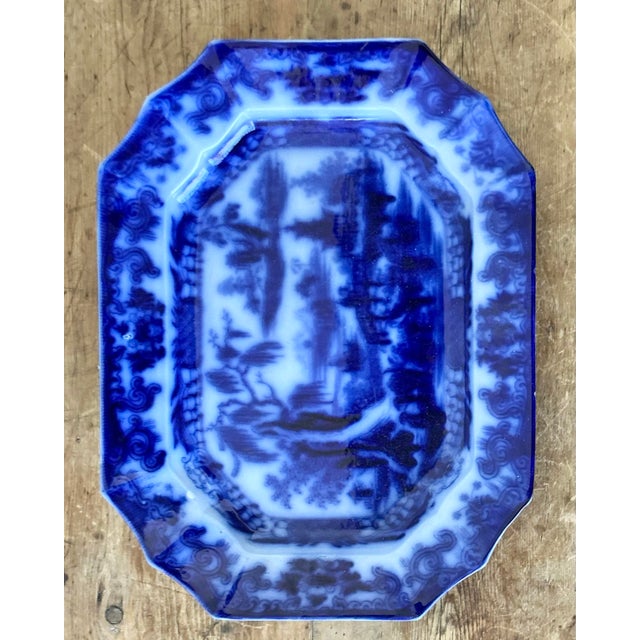 Mid 20th Century Vintage Boho Blue Willow Octagon Ceramic Platter For Sale - Image 5 of 12
