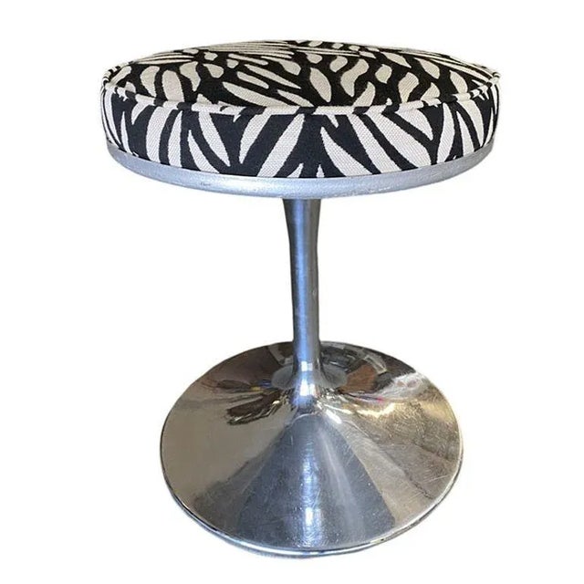 "Tulip" style Chrome Stool attributed to Eero Saarinen with Sunbrella "Nairobi" acrylic upholstery seat making a striking...