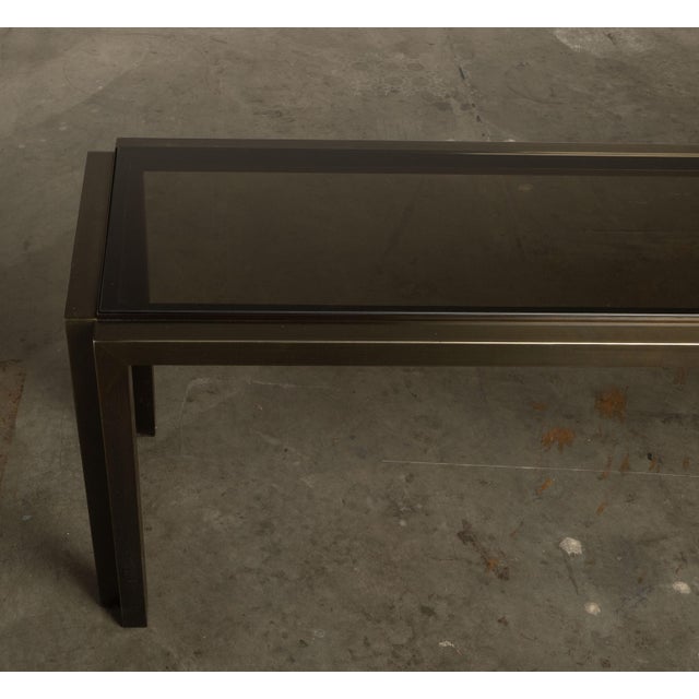 1960s Metallic Console Table Long & Low Glass Gunmetal Ultra Cool 73” For Sale - Image 15 of 16