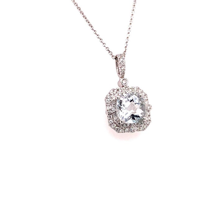 Diamond Aquamarine Necklace 18k Gold 2.24 TCW Certified For Sale - Image 4 of 7