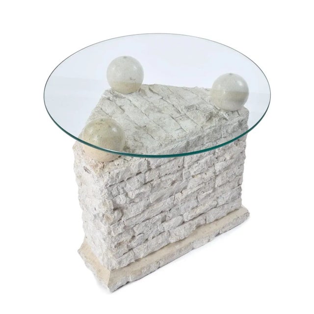 Pair of Tessellated Mactan Stone Side Tables With New Round Glass Tops For Sale - Image 12 of 13