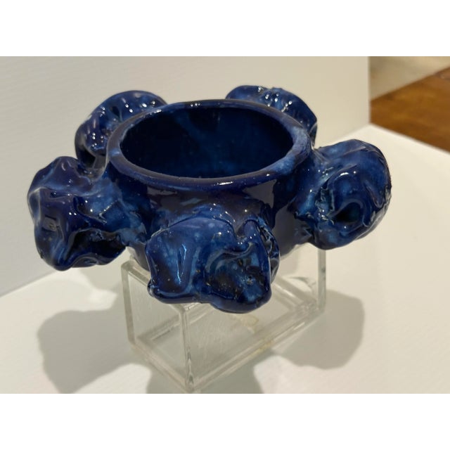 Mid-Century Modern Scandinavian Modern Pentik Kaamoskivi Sculptural Blue Candle Holder, Finland For Sale - Image 3 of 12