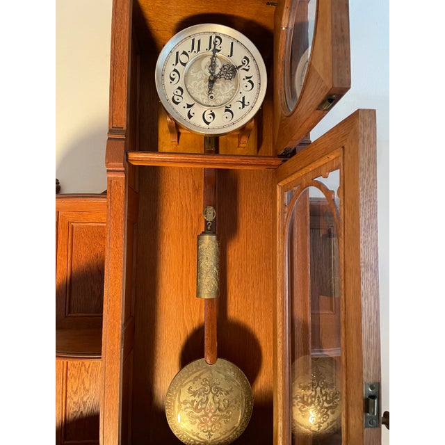 Brown Large 19th Century Austrian Vienna Regulator Wall Clock With Shelves For Sale - Image 8 of 13