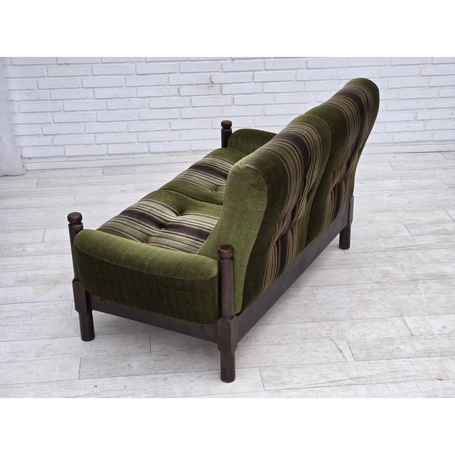 Vintage Scandinavian Two-Seater Sofa in Green Furniture Velour and Beech, 1970s For Sale - Image 14 of 18