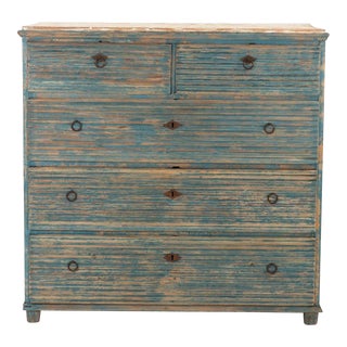 Blue Swedish Reeded Front Chest of Drawers, Early 20th Century For Sale