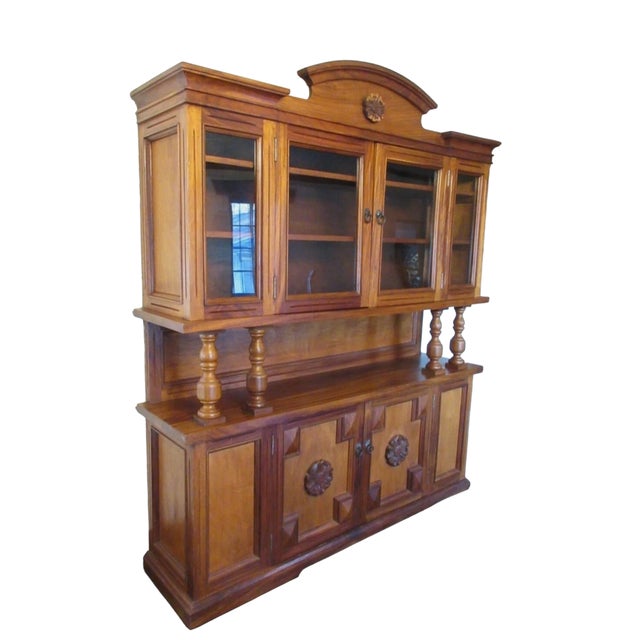 Spanish Vintage Spanish Moorish Style Dining Room Hutch Cabinet Breakfront Sideboard For Sale - Image 3 of 13