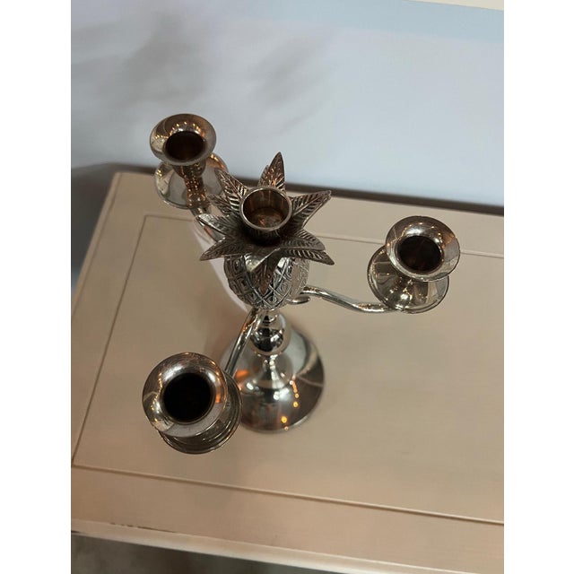 Late 20th Century Vintage Silver Pewter Pineapple Candelabra For Sale - Image 5 of 5