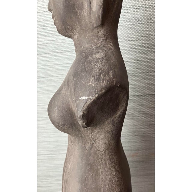 Antique Khmer Sandstone Female Deity Figure on a Wooden Base, 20" T For Sale - Image 9 of 12