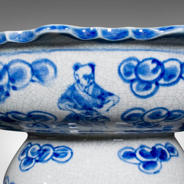 Blue Vintage Footed Serving Bowl, Chinese, Ceramic, Fruit, Bonbon Dish, Mid Century For Sale - Image 8 of 9