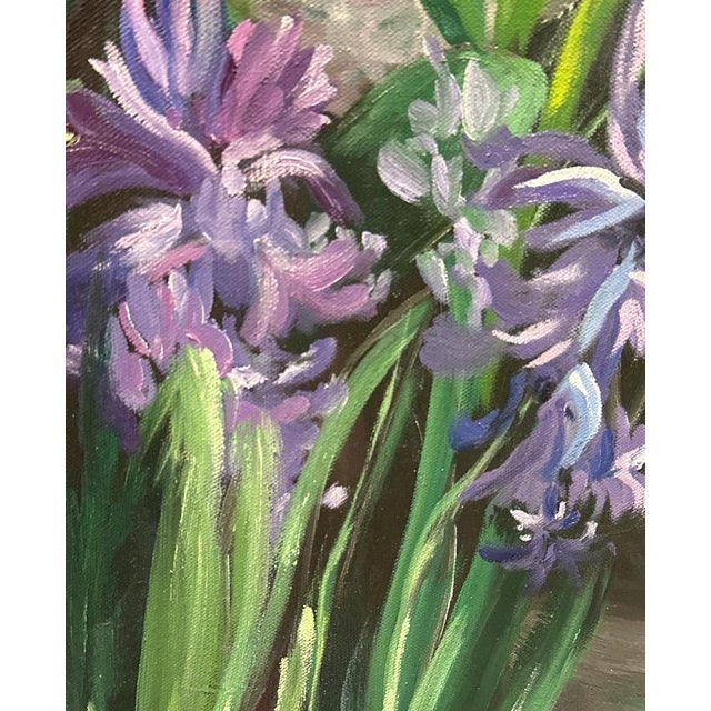 1980s Original Signed Mary Helen Seago "Hyacinths" Oil on Canvas Painting For Sale - Image 5 of 10