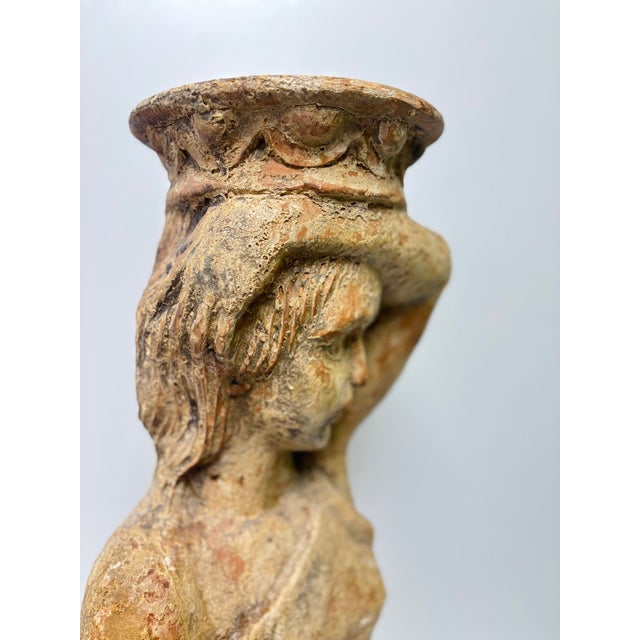 Antique Carved Wood Female Caryatid Holding Vessel on Her Head For Sale In Raleigh - Image 6 of 15