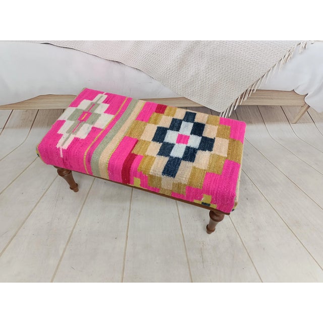 Pink Kilim Upholstered Piano Bench For Sale In Raleigh - Image 6 of 9