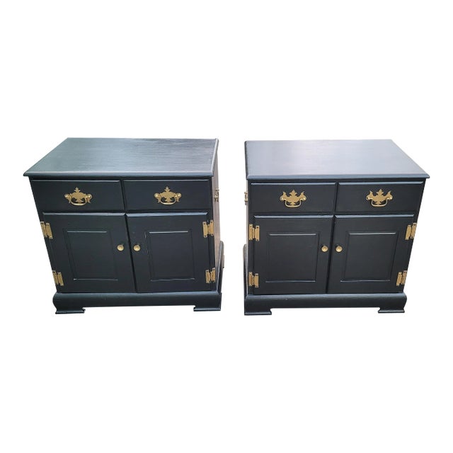 1950s Pair of Mastercraft Ebonized Chippendale Solid Pine Side Cabinets, Nightstands For Sale