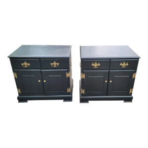 1950s Pair of Mastercraft Ebonized Chippendale Solid Pine Side Cabinets, Nightstands