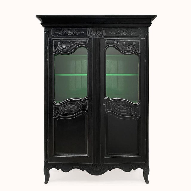 19th Century Black Vitrine Marriage Armoire For Sale - Image 6 of 6