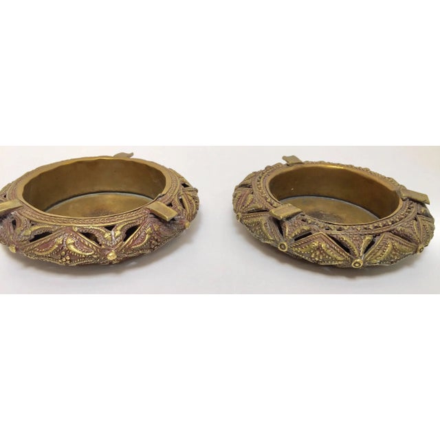Moroccan Round Handcrafted Brass Ashtrays - a Pair For Sale - Image 3 of 10