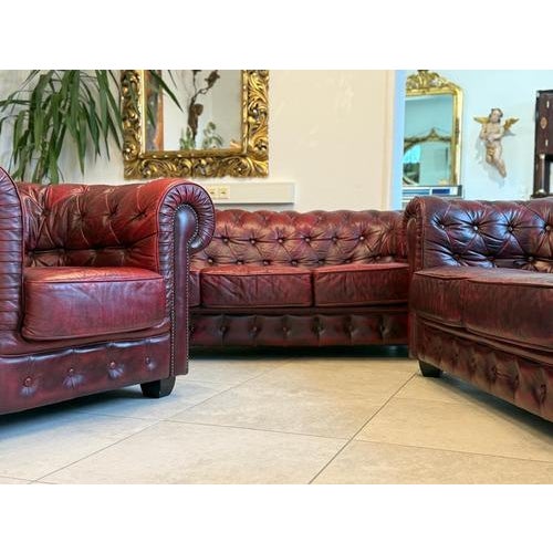 Chesterfield Leather Sofa and Chairs, Set of 3 For Sale - Image 3 of 18