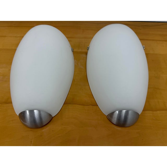 White 1990s Santir Opaline Glass Wall Sconces, Pair For Sale - Image 8 of 12