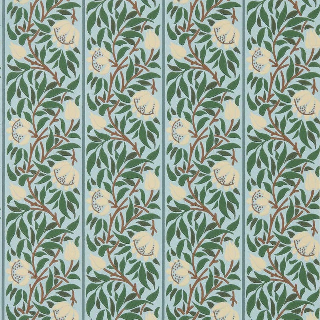 Morris & Co. Peony Trellis Wallpaper in Soft Blue/Nettle For Sale