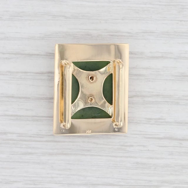 Gem: Natural Nephrite Jade - 13.4 x 18.4 mm, Rectangle Shape, Green Color - Natural Diamonds - 0.04 Total Carats, Single...