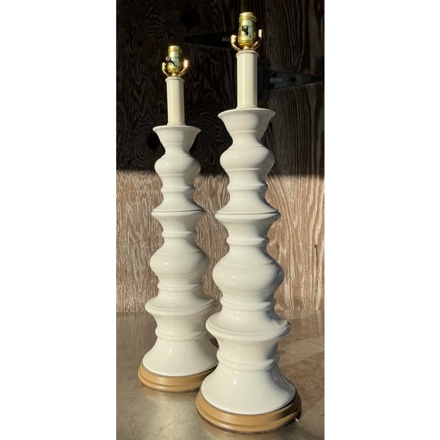 Vintage Boho Glazed Ceramic Lamps - a Pair For Sale - Image 4 of 9