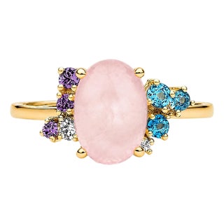 Rose Quartz Multicolor Ring in 14k Gold, Size 7.5 For Sale