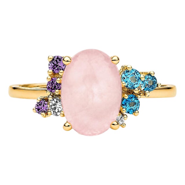 Rose Quartz Multicolor Ring in 14k Gold, Size 7.5 For Sale