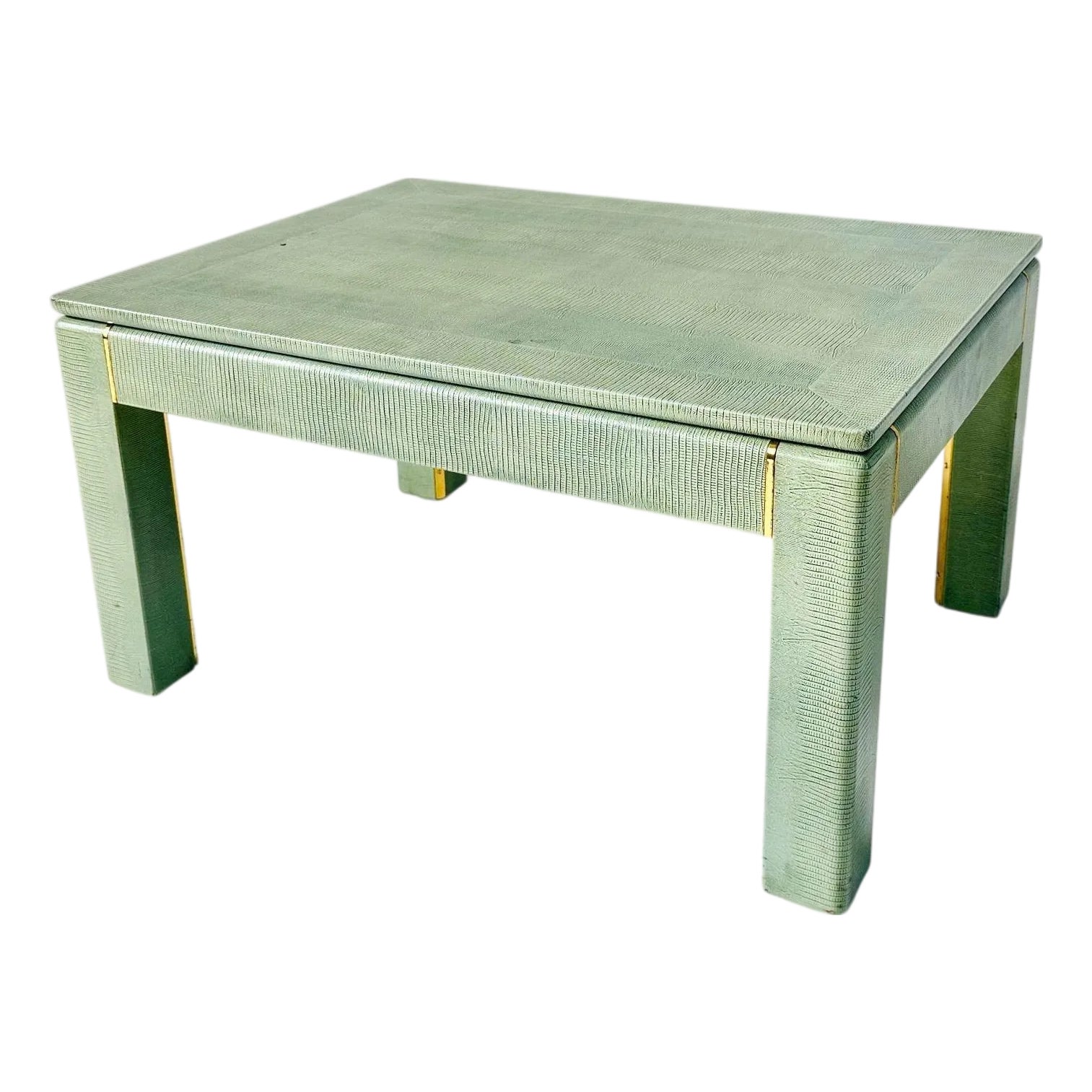 Karl Springer Lizard Skin Side/End Table With Brass Trim, 1970 | Chairish
