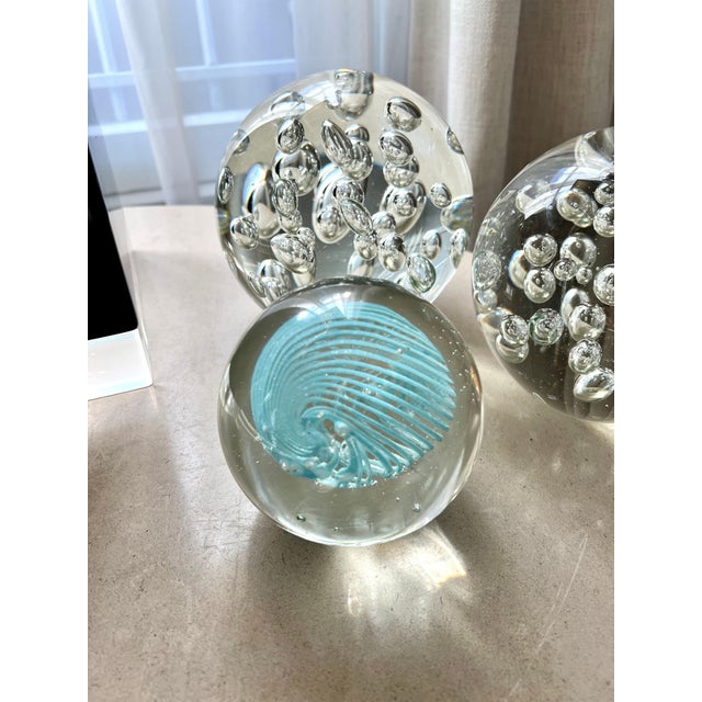 Glass Blue Swirl Paper Weight For Sale - Image 7 of 7