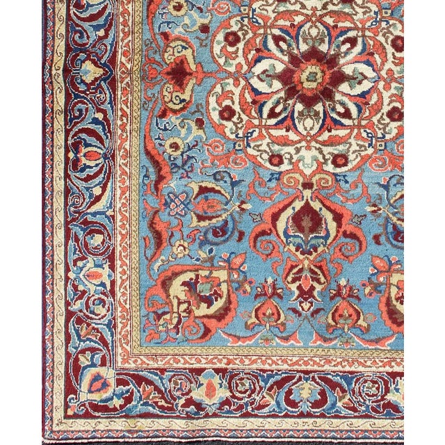 Antique Sivas Fine Rug With Blue Background Wine Border and Intricate Design For Sale - Image 4 of 11
